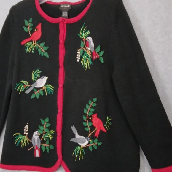 Vintage Cardinal Black Cardigan Sweater Songbird | Size XL - Picture 6 of 8